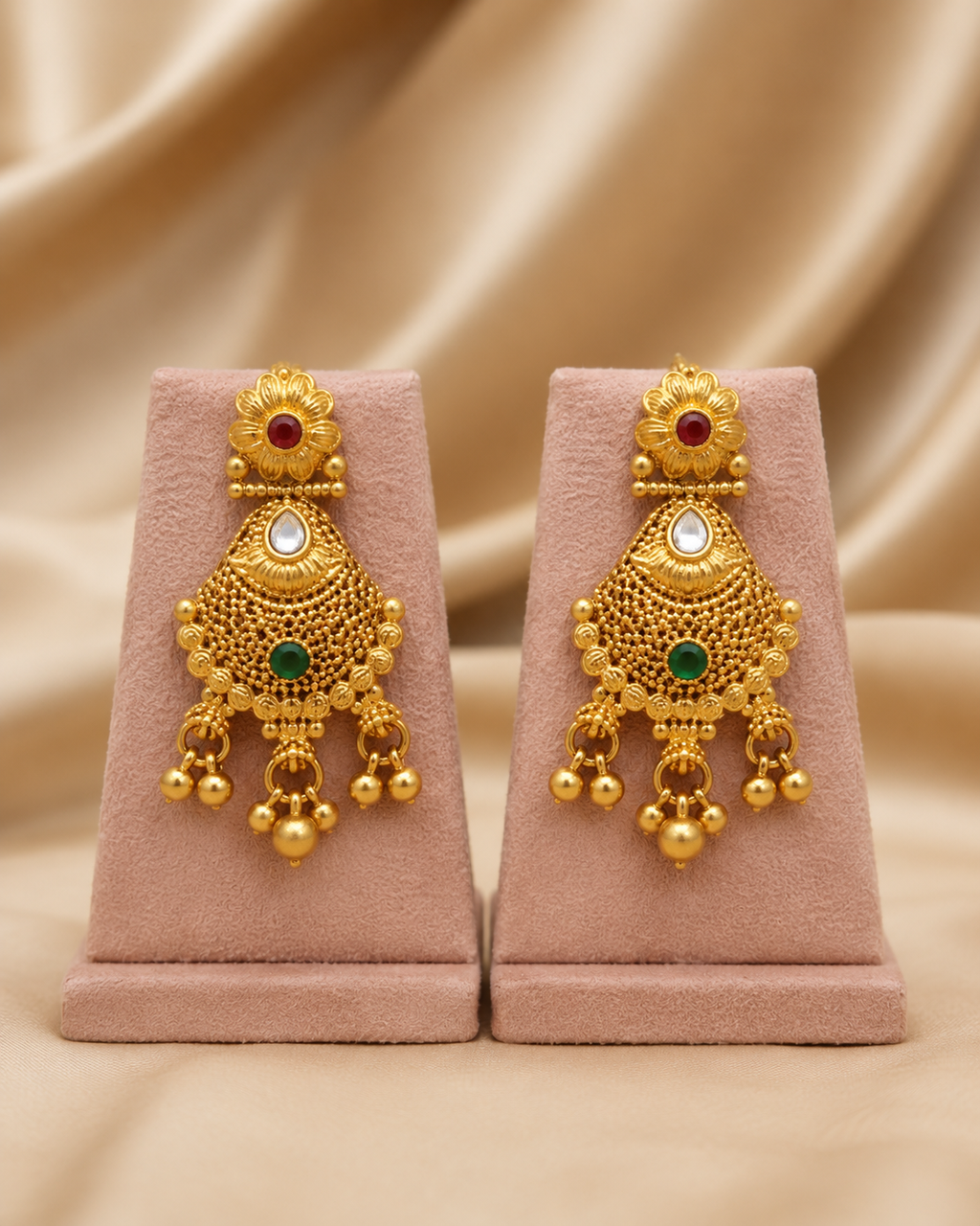 Rajwadi Gold Finish Combo Jewellery Set with Earrings & Maang Tika