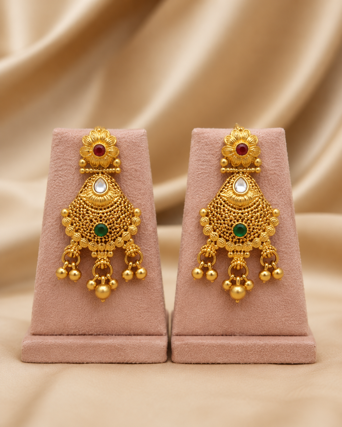 Rajwadi Gold Finish Combo Jewellery Set with Earrings & Maang Tika