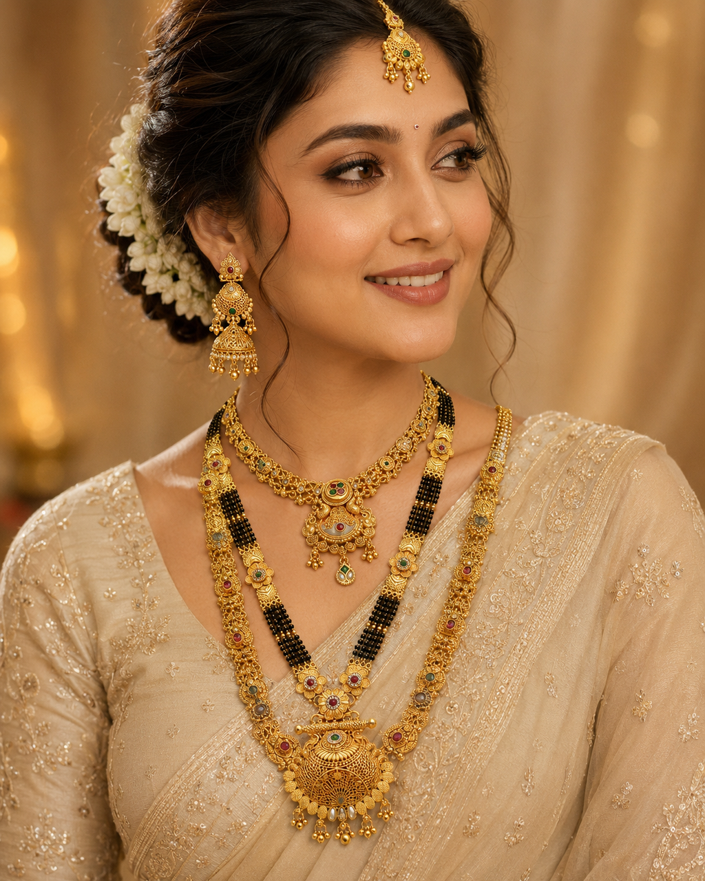 Rajwadi Gold Finish Combo Jewellery Set with Earrings & Maang Tika
