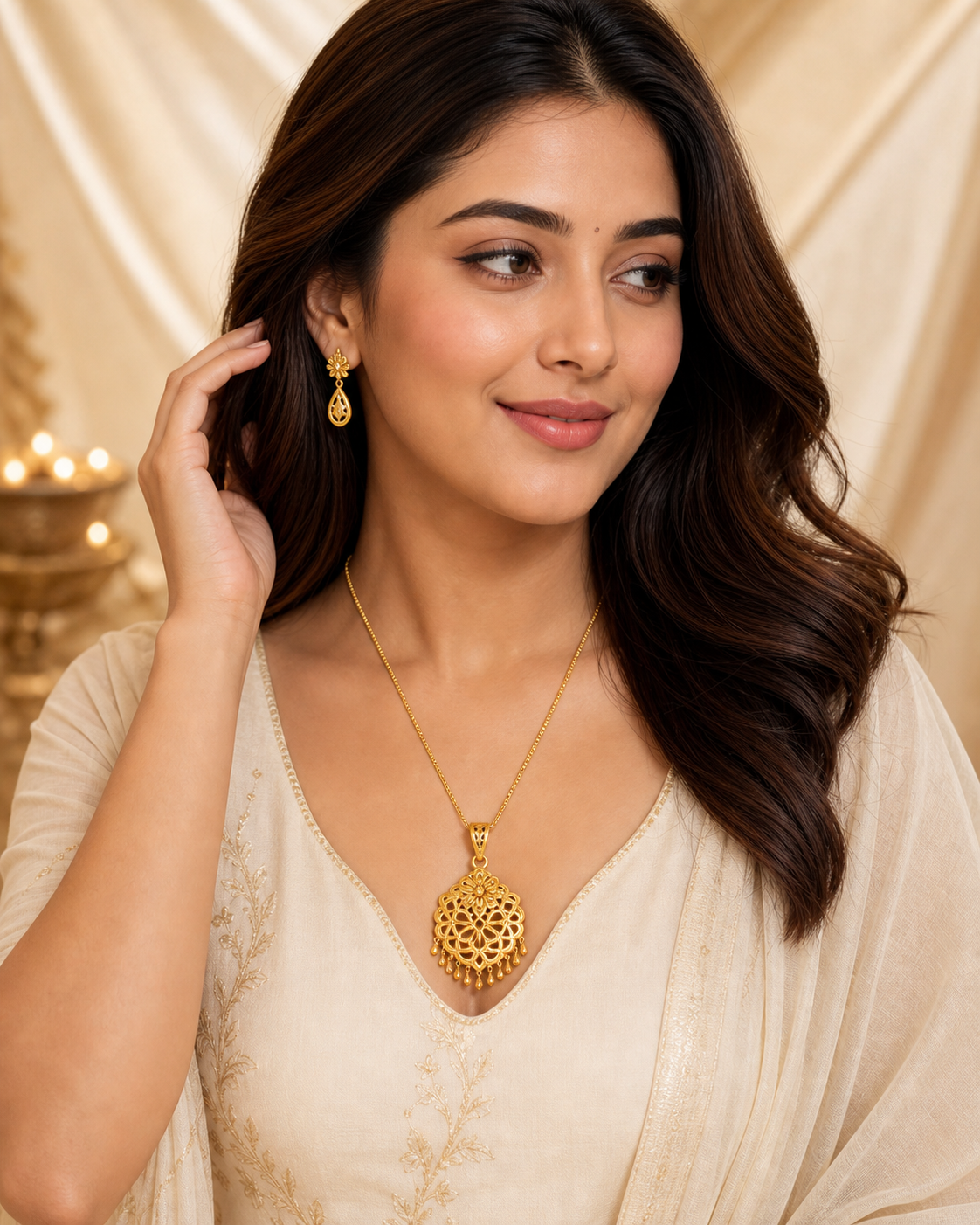 Gold Plated Rajwadi Chain Pendant Set