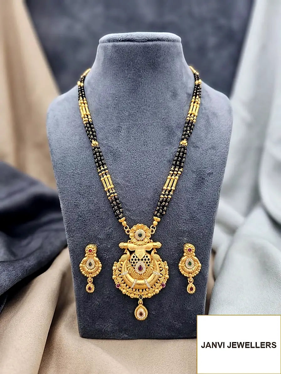 Gold Plated Mangalsutra Set with Earrings