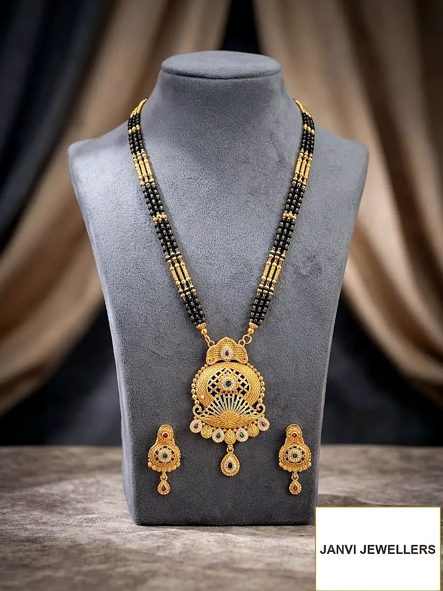 Gold Plated Mangalsutra Set with Earrings