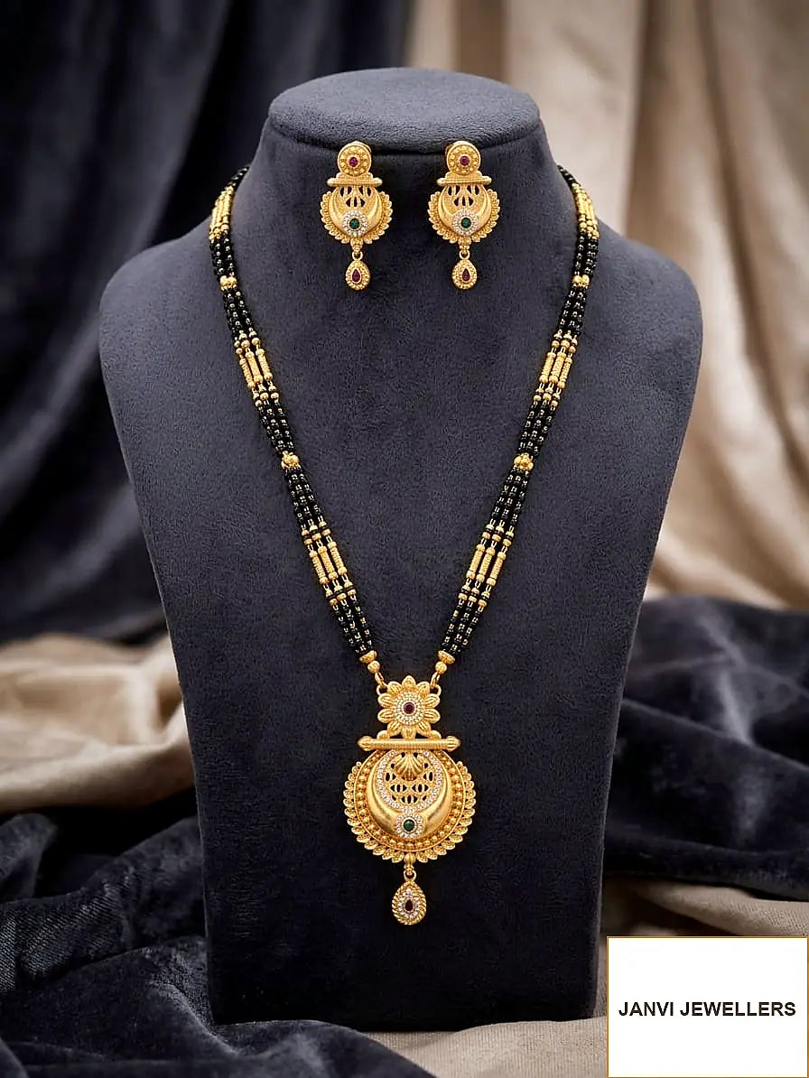 Gold Plated Mangalsutra Set with Earrings