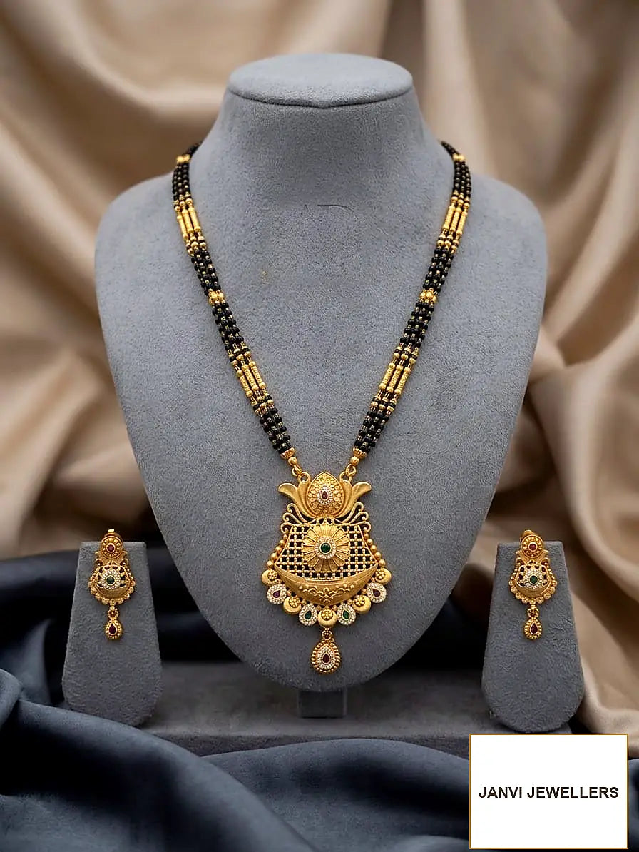 Gold Plated Mangalsutra Set with Earrings