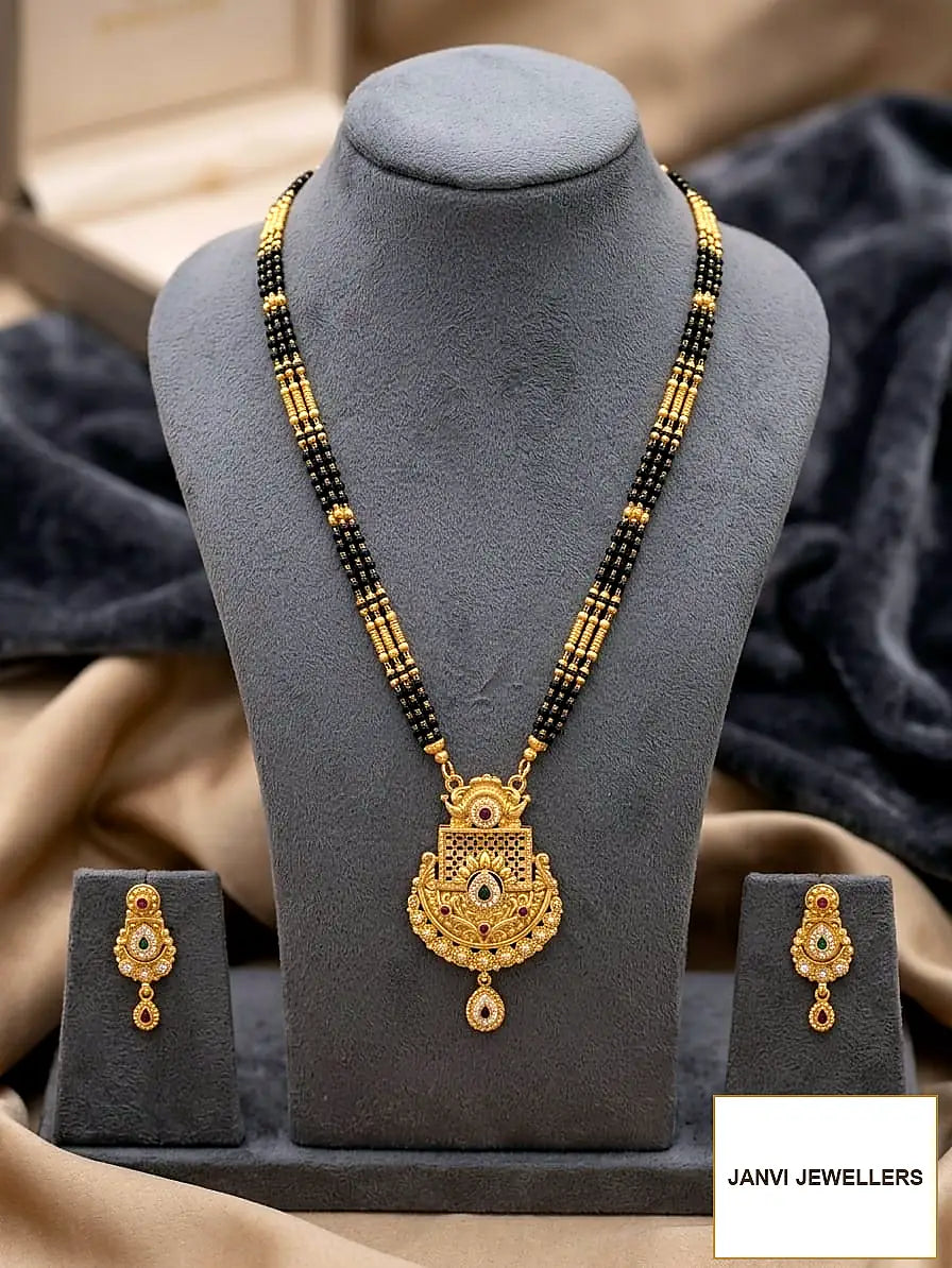 Gold Plated Mangalsutra Set with Earrings