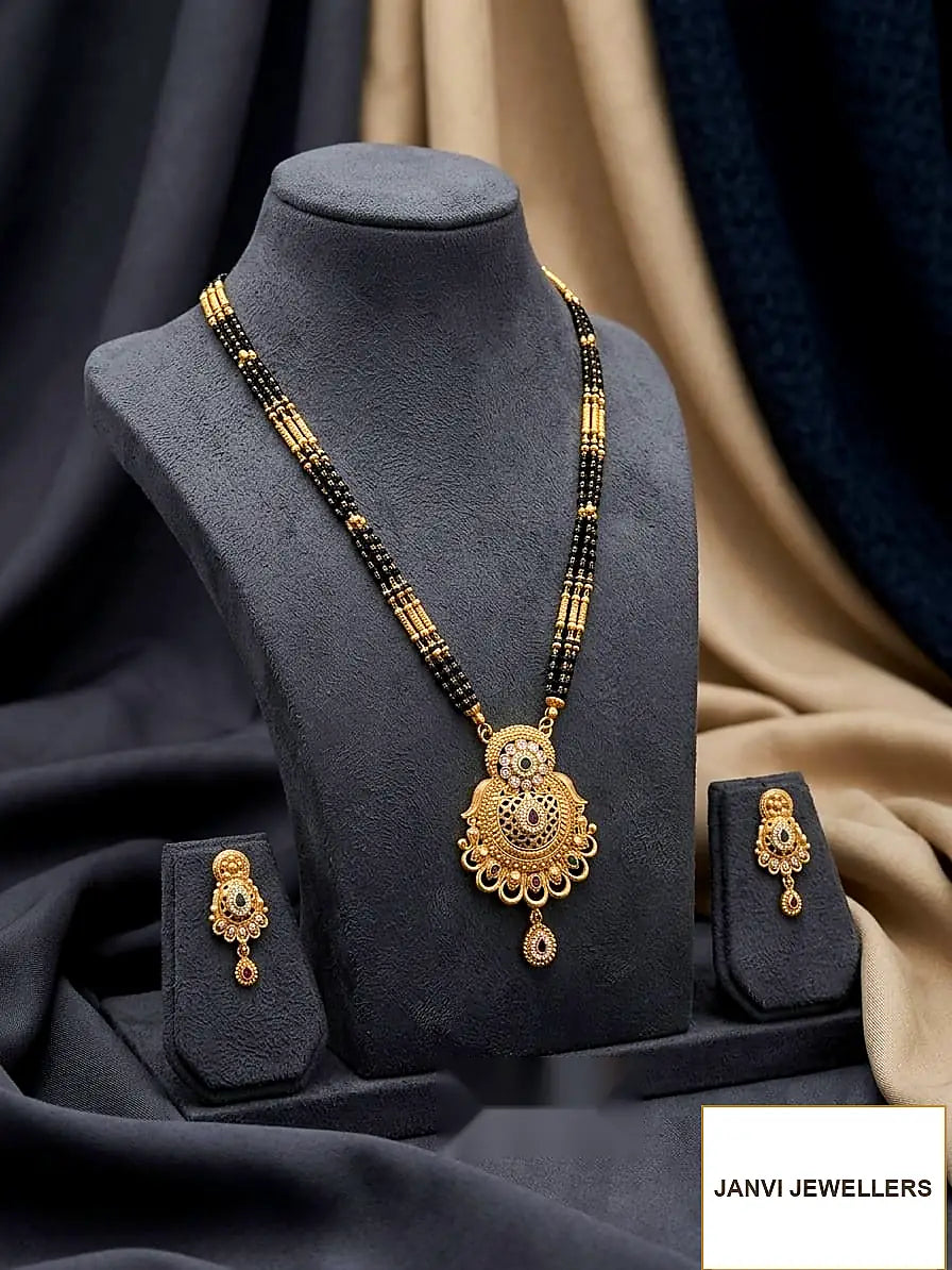 Gold Plated Mangalsutra Set with Earrings