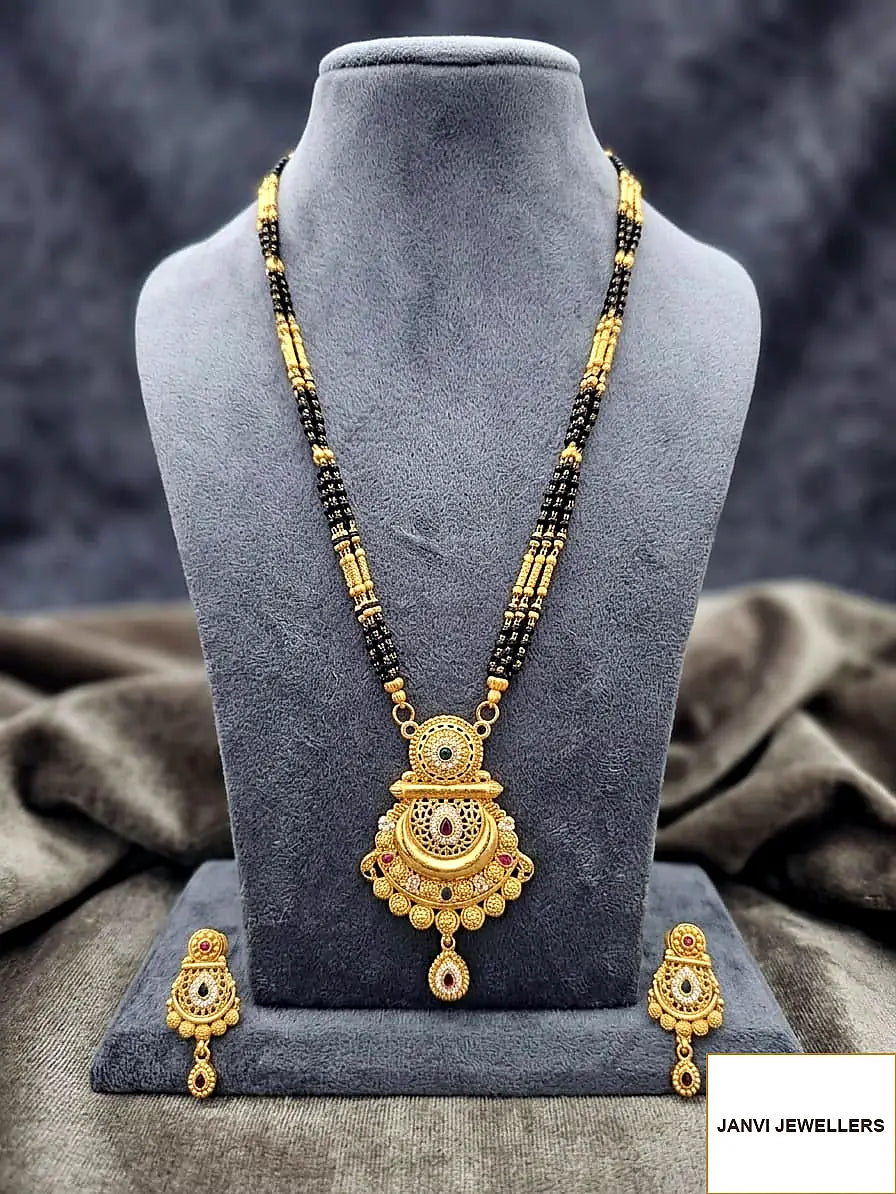 Gold Plated Mangalsutra Set with Earrings