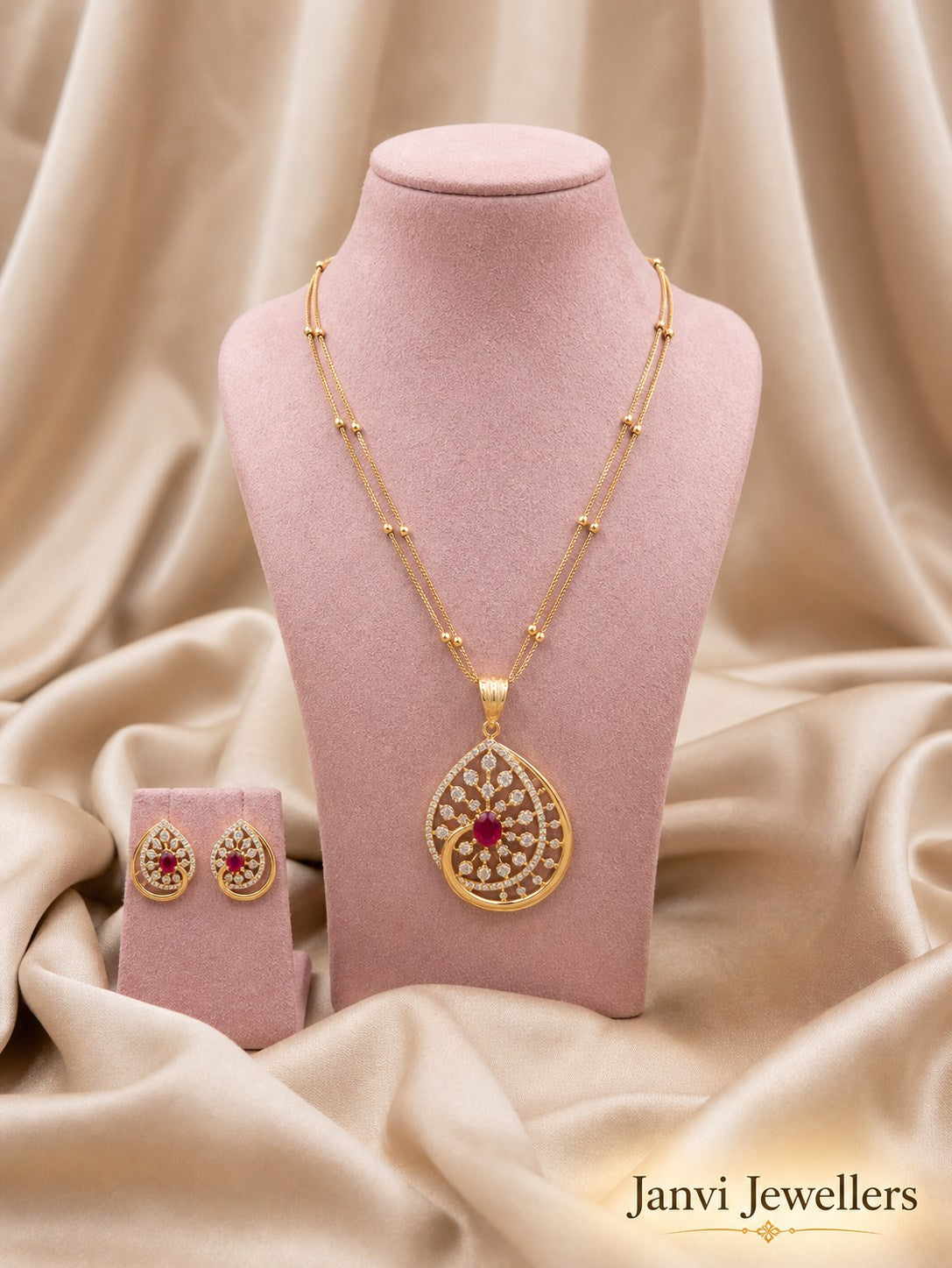 Gold Tone Radiance Pendant & Earring Set