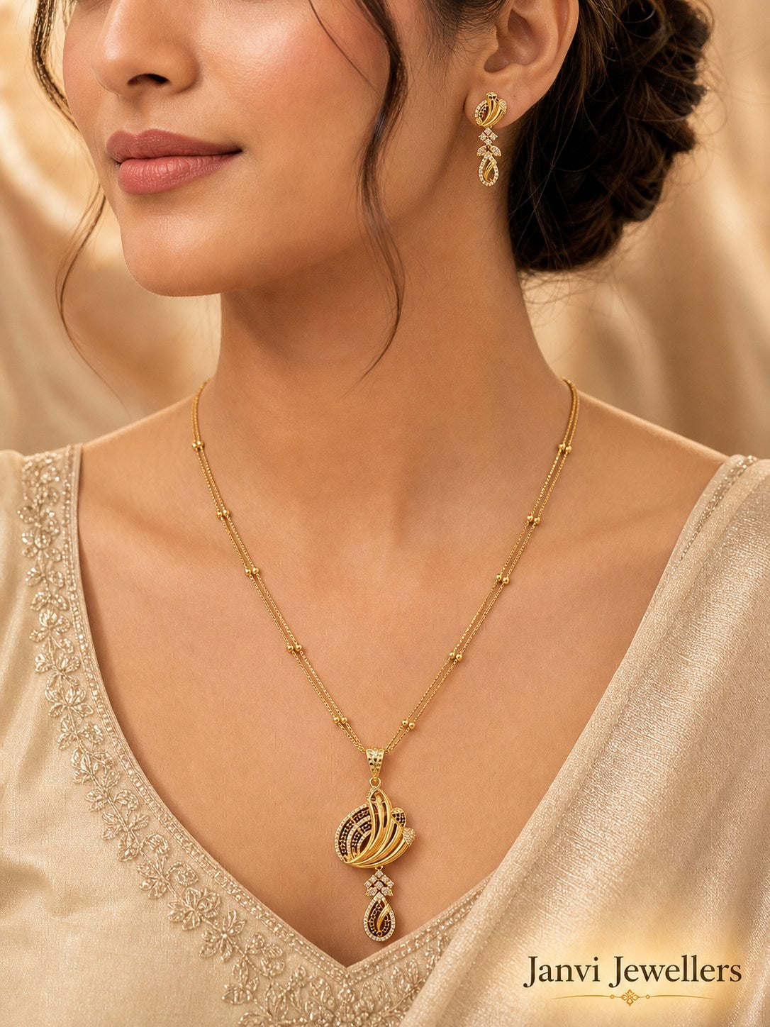 Gold Tone Radiance Pendant & Earring Set