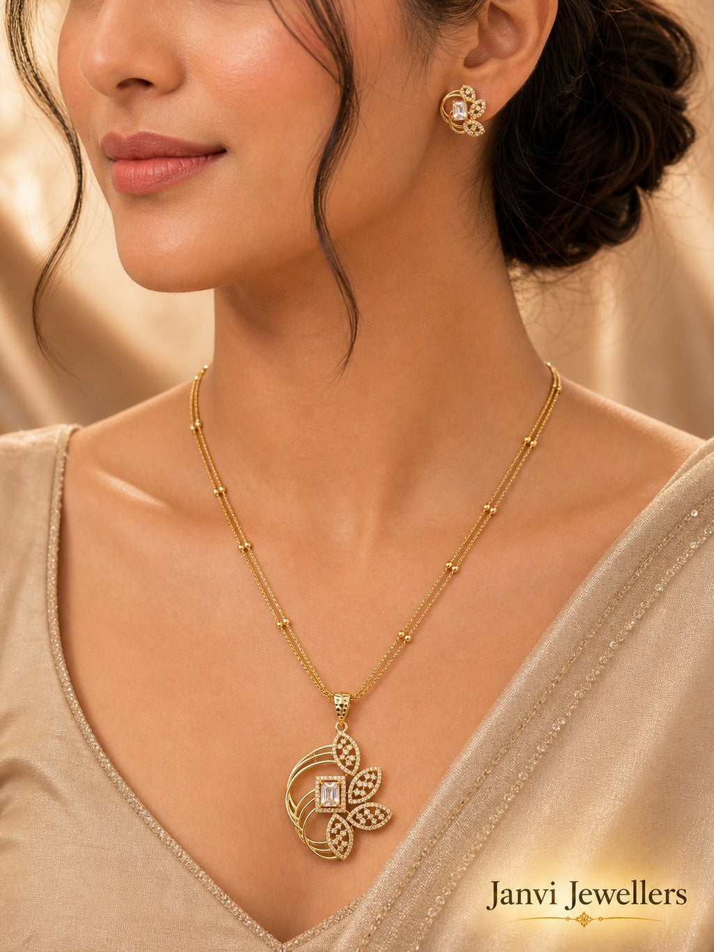 Gold Tone Radiance Pendant & Earring Set