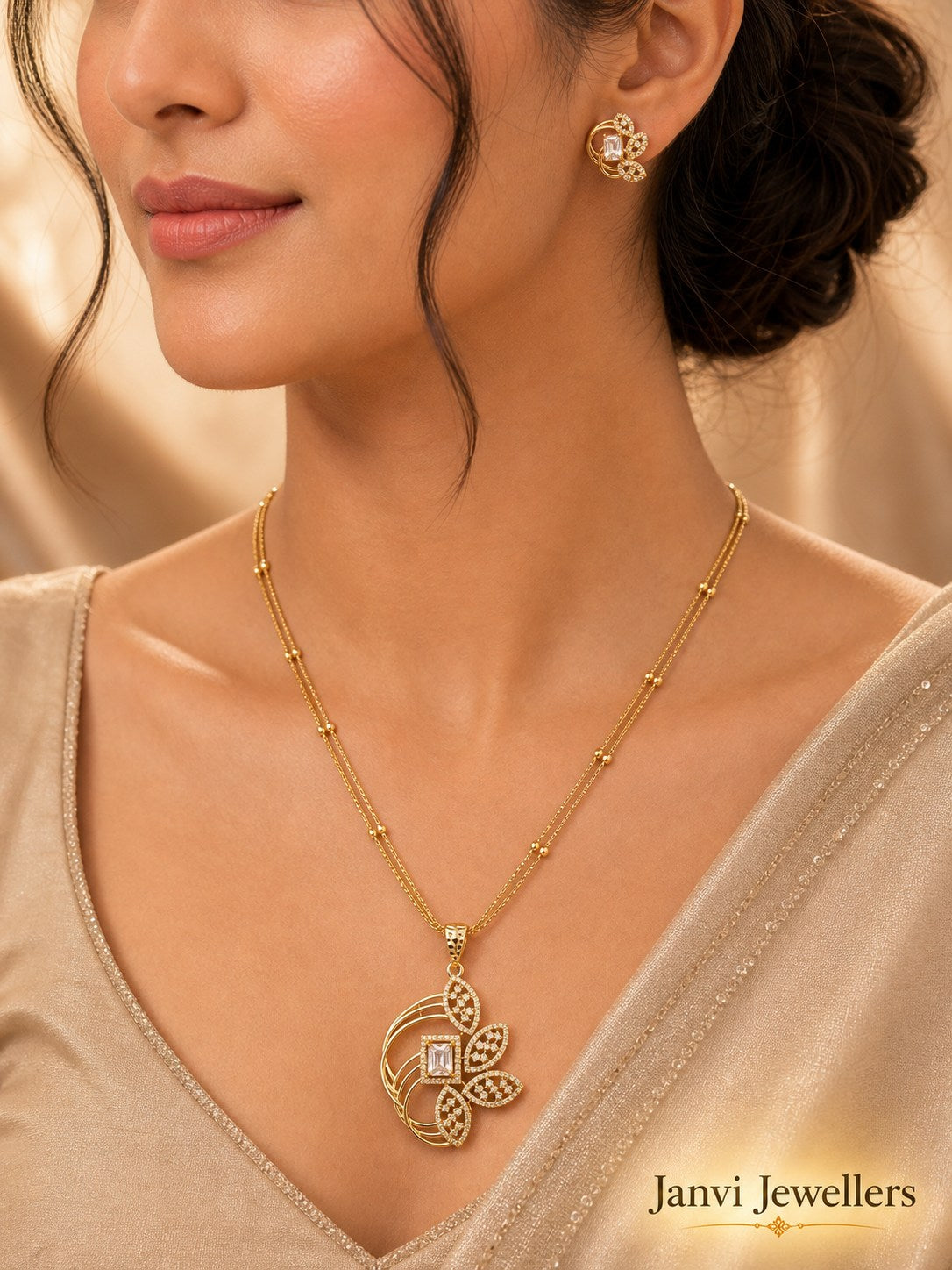 Gold Tone Radiance Pendant & Earring Set