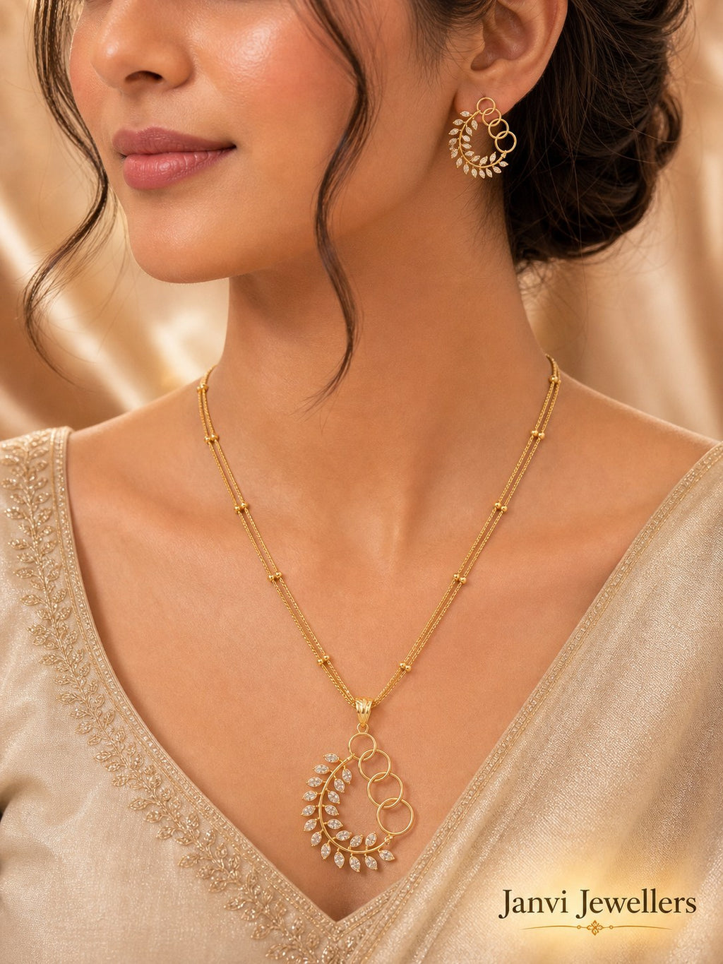 Gold Tone Radiance Pendant & Earring Set