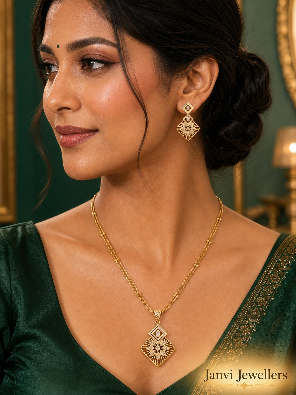 Gold Tone Radiance Pendant & Earring Set