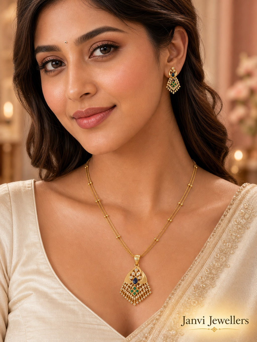 Gold Tone Radiance Pendant & Earring Set