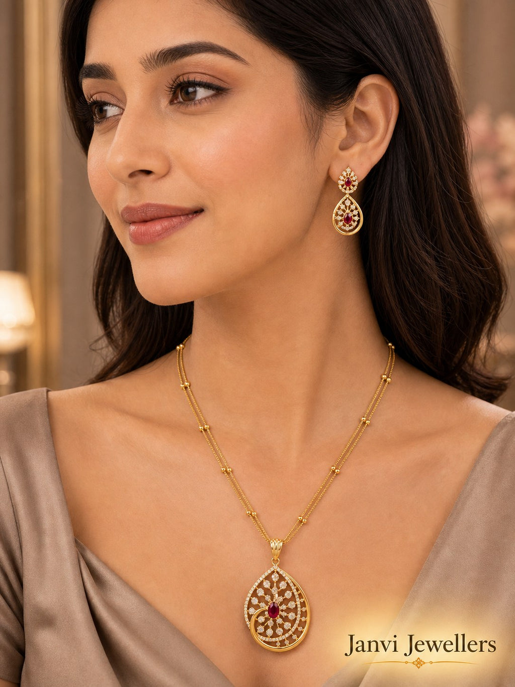 Gold Tone Radiance Pendant & Earring Set