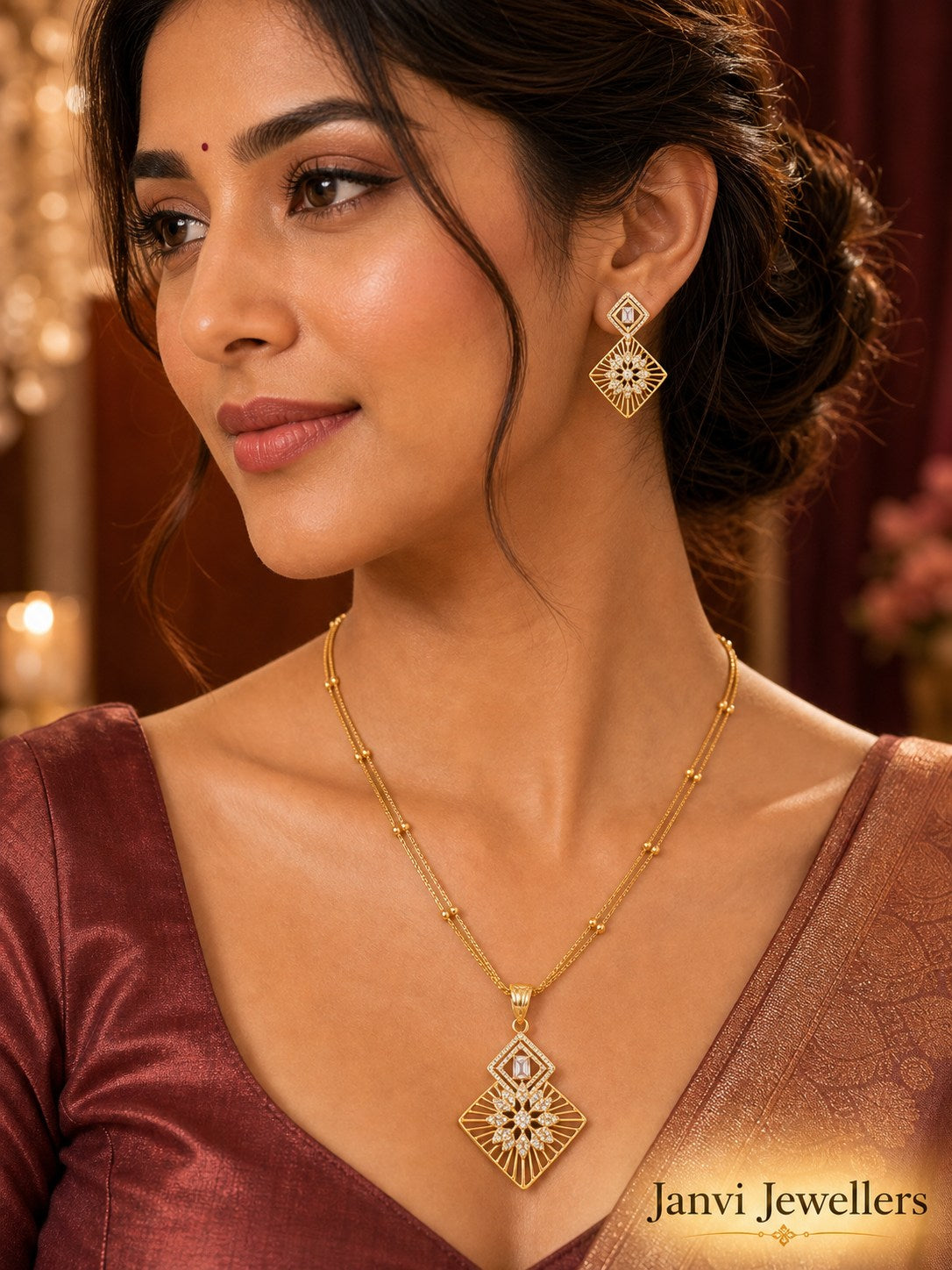 Gold Tone Radiance Pendant & Earring Set