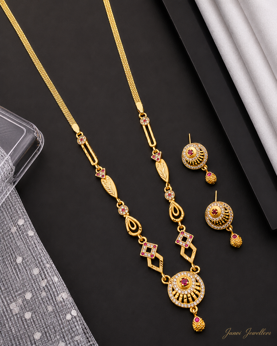 Gold Finish Designer Necklace Set with Earrings