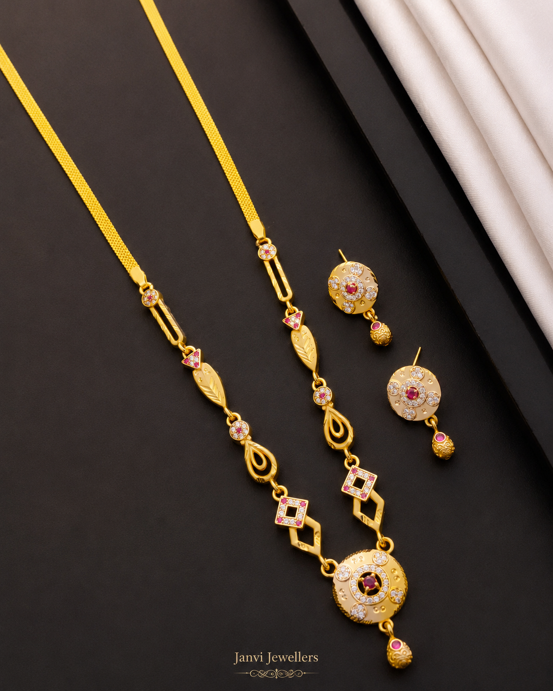 Gold Finish Designer Necklace Set with Earrings