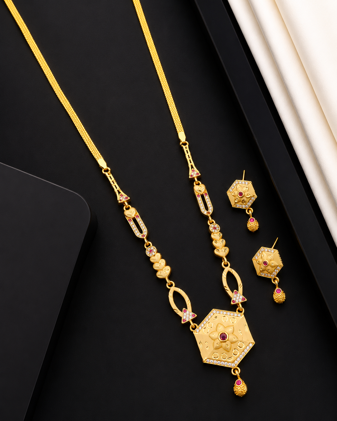 Gold Finish Designer Necklace Set with Earrings