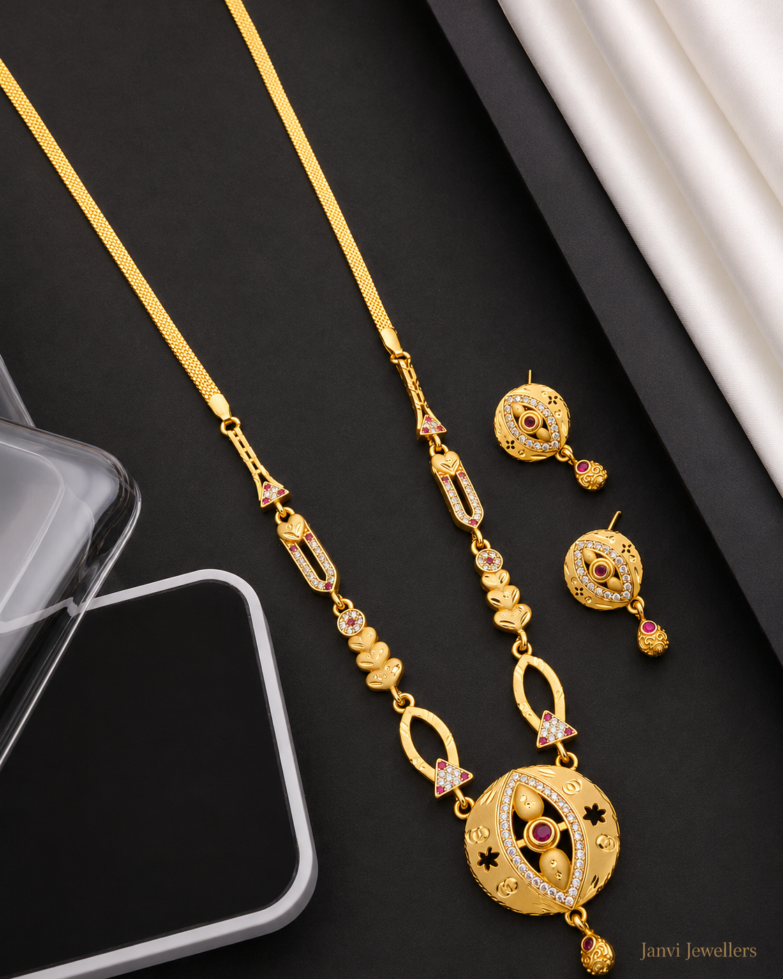 Gold Finish Designer Necklace Set with Earrings