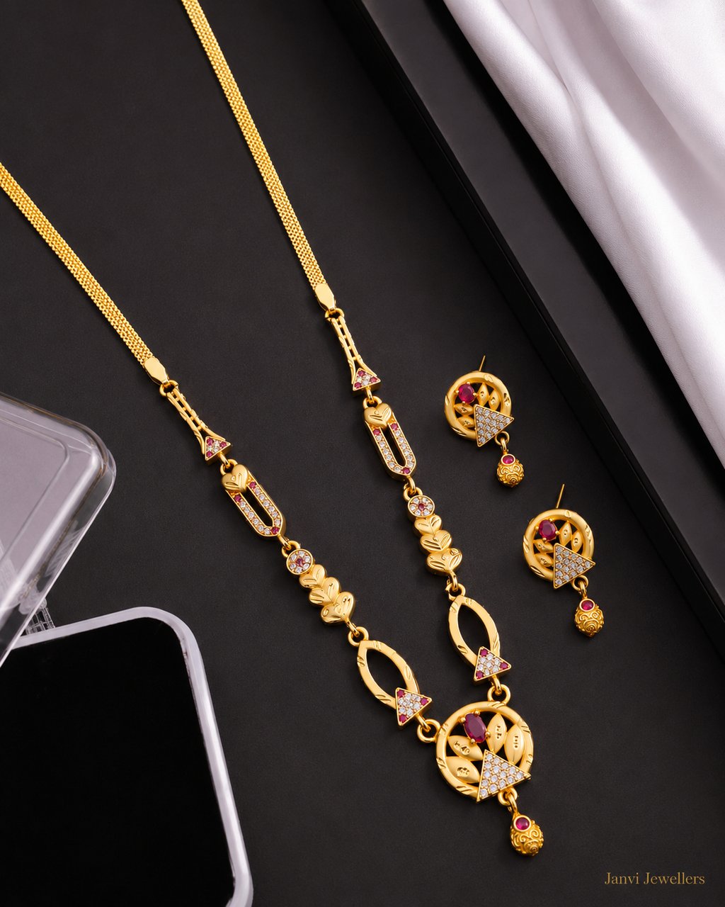 Gold Finish Designer Necklace Set with Earrings