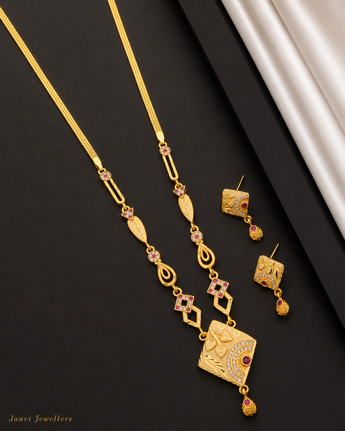 Gold Finish Designer Necklace Set with Earrings