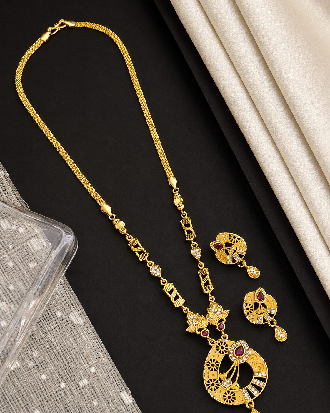 Gold Finish Designer Necklace Set with Earrings