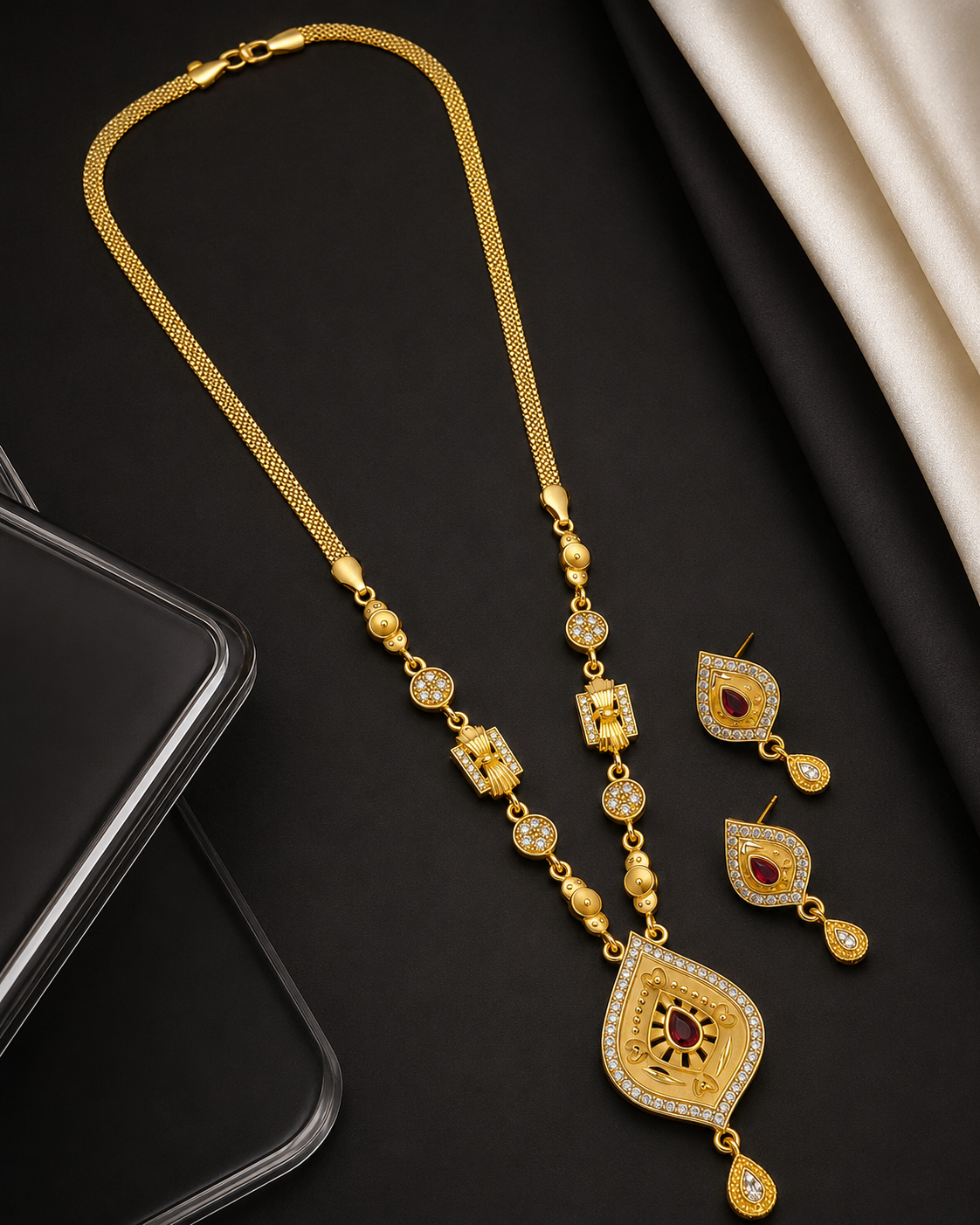 Gold Finish Designer Necklace Set with Earrings