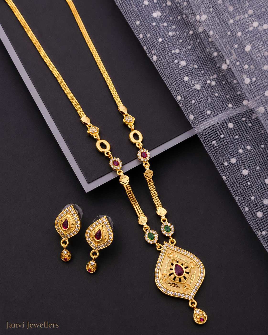 Gold Finish Designer Necklace Set with Earrings