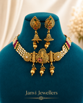 High Gold Moti Choker Set with Earrings