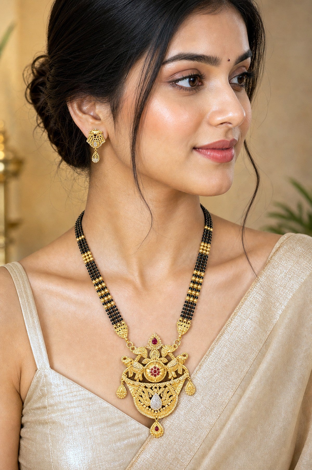 High Gold Finished Mangalsutra set with Earrings