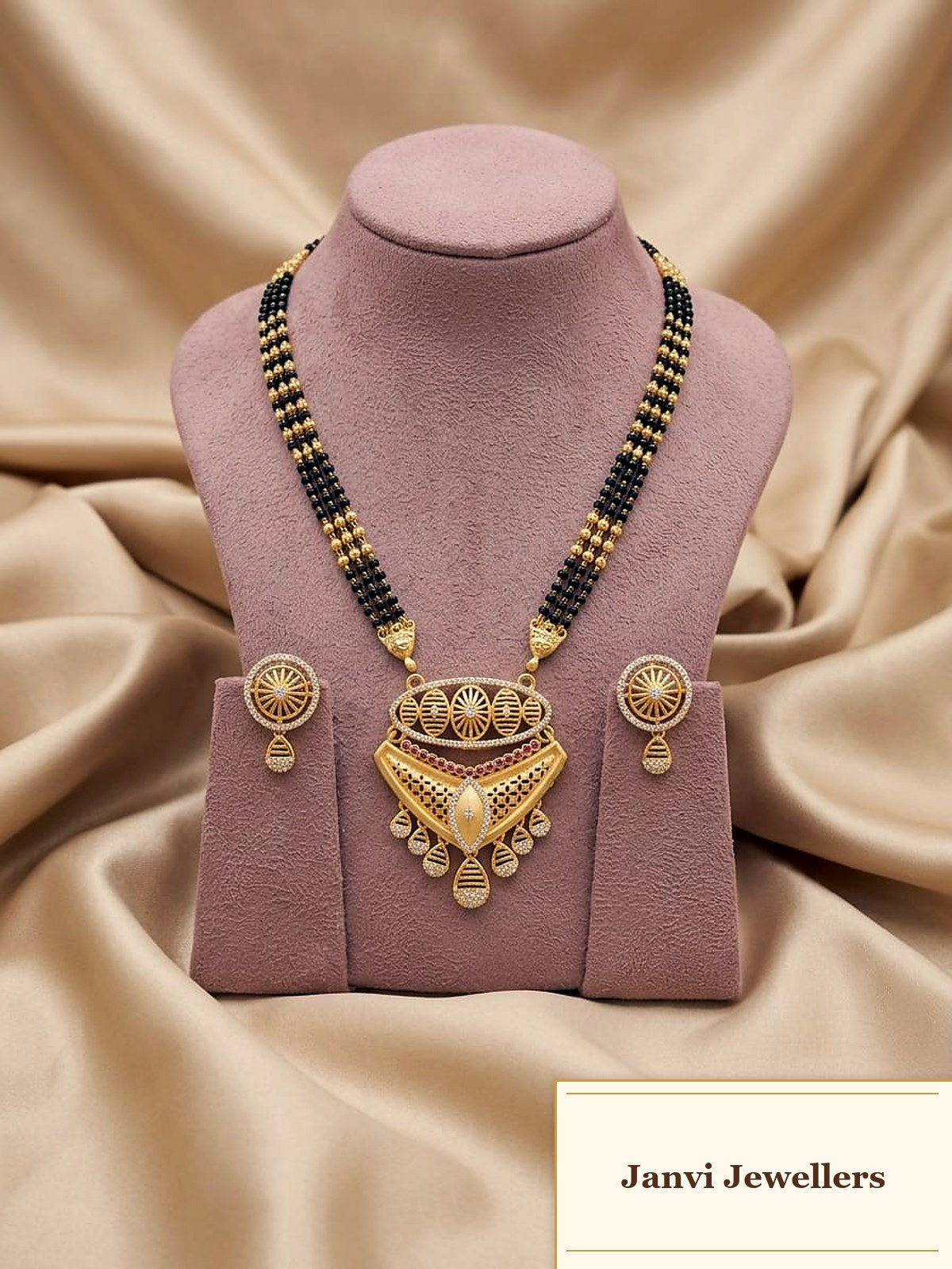 High Gold Finished Mangalsutra set with Earrings