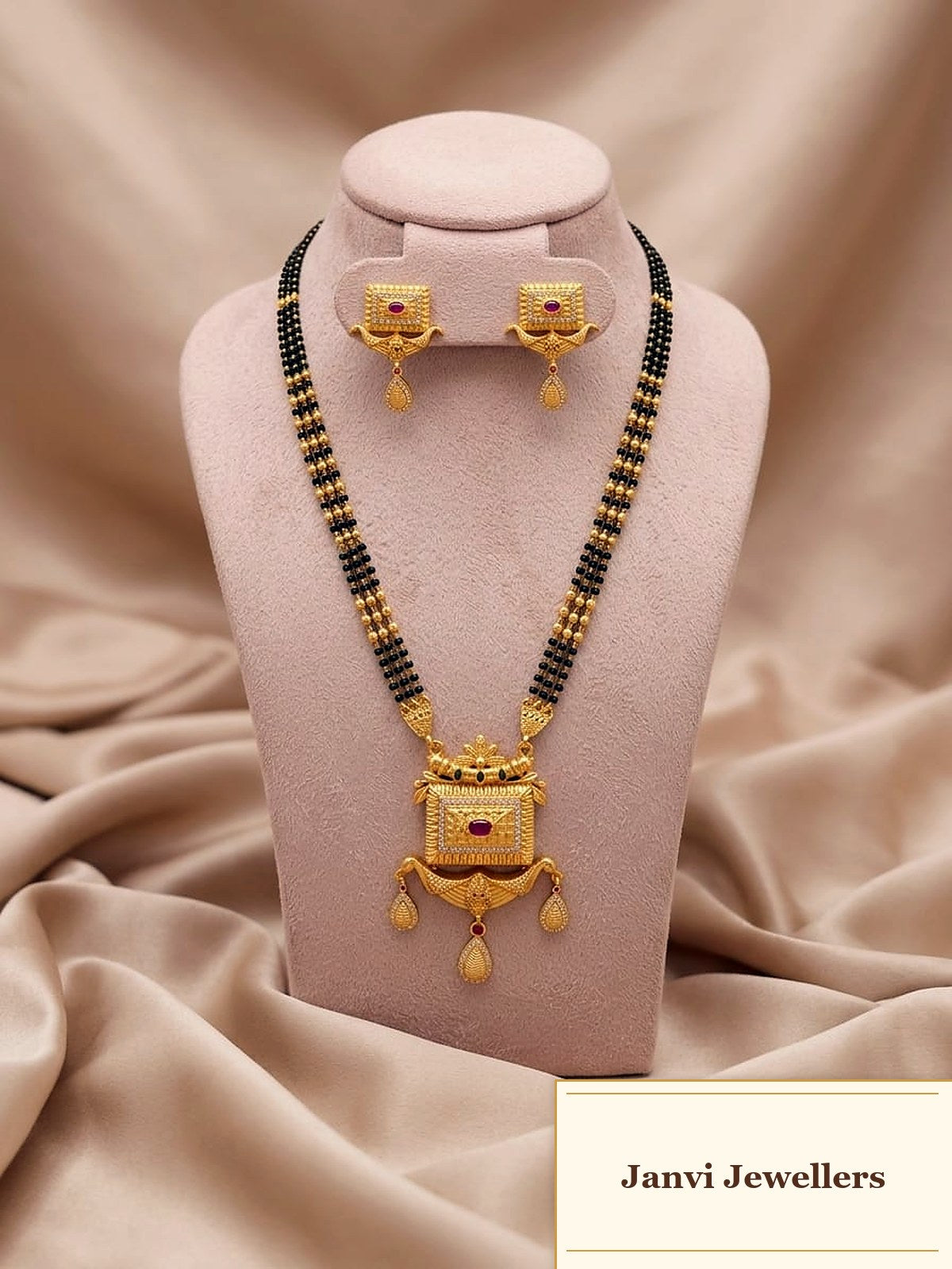 High Gold Finished Mangalsutra set with Earrings